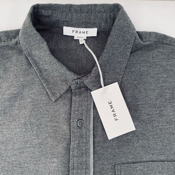 NWT FRAME Brushed Flannel Shirt Men XL Gray Button Up Soft Classic Cabincore - Picture 3 of 8